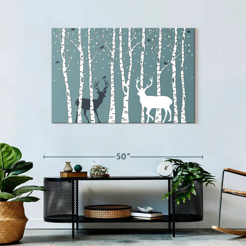 Deer In Birch Forest, 30" H x 45" W