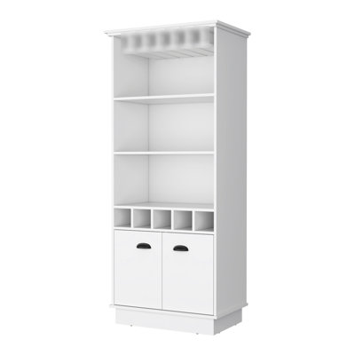 White Bar Cabinet With Versatile Storage Solutions - 3 Shelves, 5 Bottle , Glassware Rack Feature Elegant Practical Space