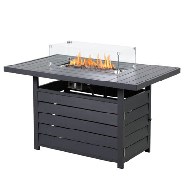 Foyer d'extérieur au gaz en aluminium gris foncé 54,3, 50000, brûleur en acier inoxydable, pierre de lave, couvercle imperméable, fournit une table rectangulaire chaleureuse et confortable d'extérieur, propane et aluminium