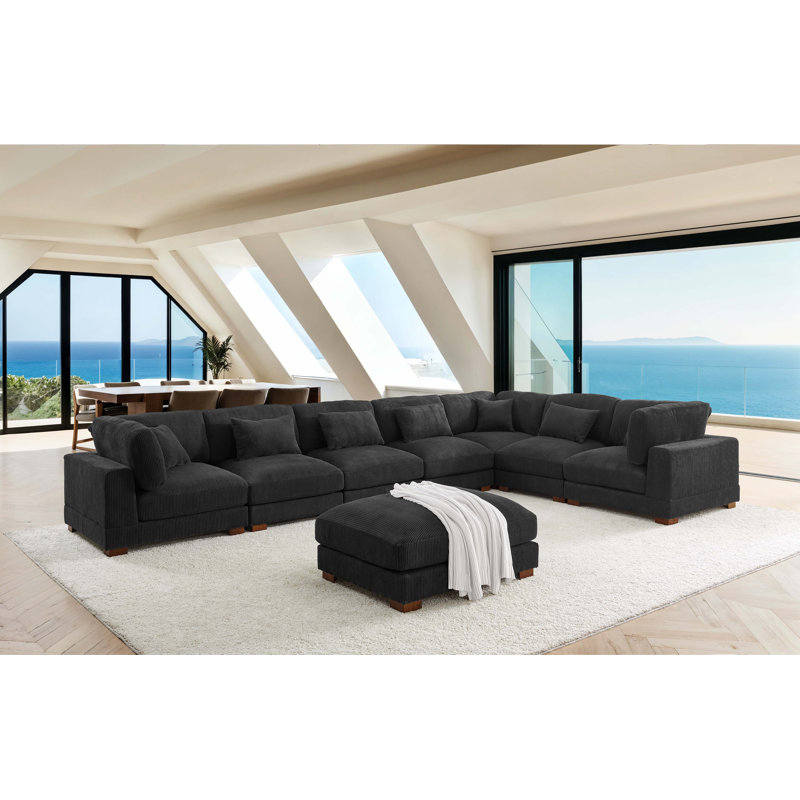 Grand canapé modulaire en velours côtelé Aroonshire, Velours côtelé noir