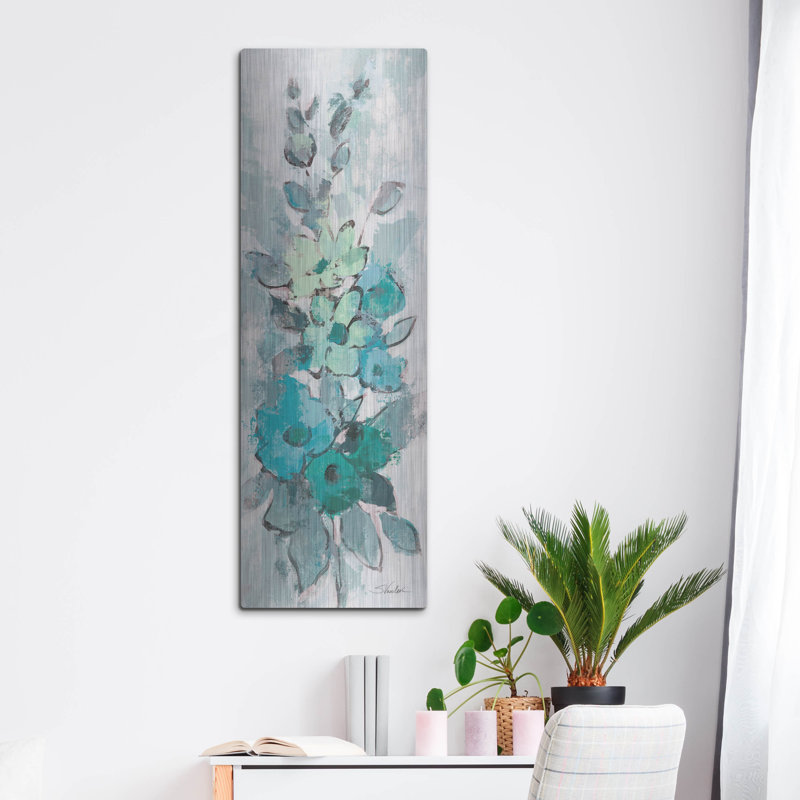  «Loose Bouquet Of Flowers 1 Blue Grey» par Silvia Vassileva, art mural en métal, 16 po x 48 po