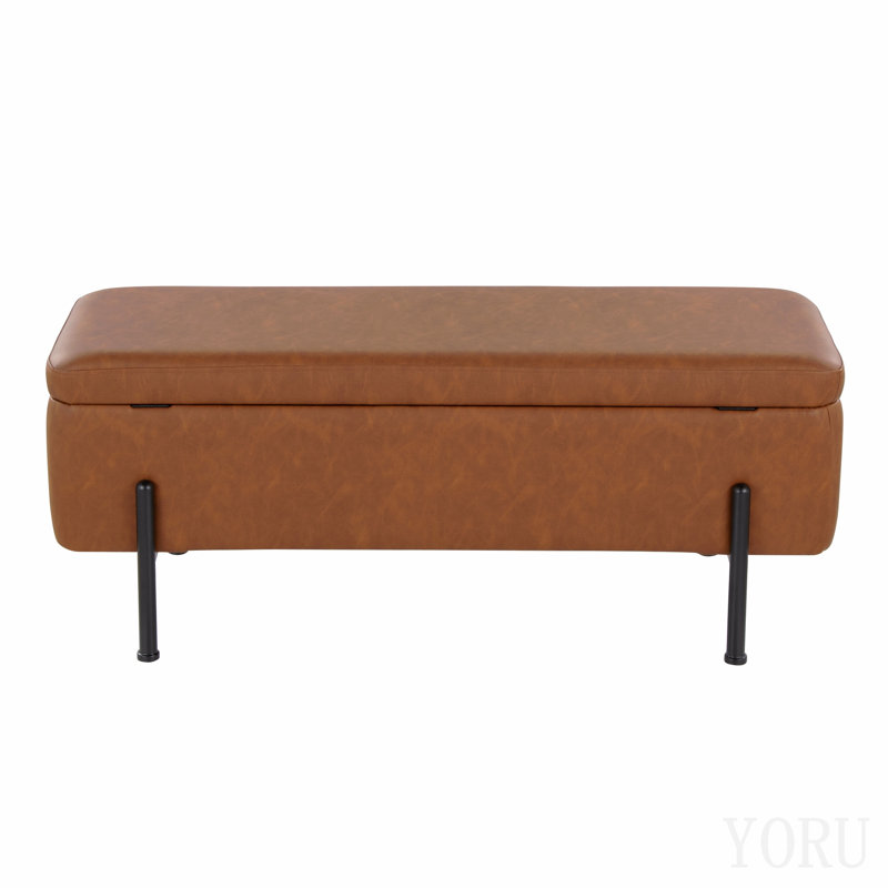 Banc de rangement contemporain en similicuir noir et acier par Lumisource
