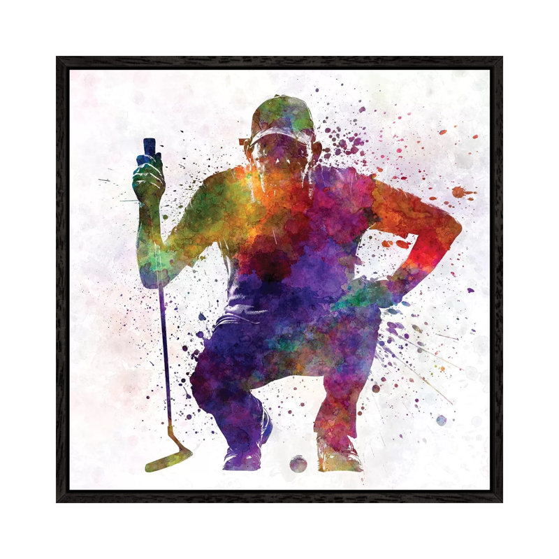 Golfer Crouching Silhouette I by Paul Rommer - Painting on Canvas, Black Framed, 66.04 cm H x 66.04 cm W