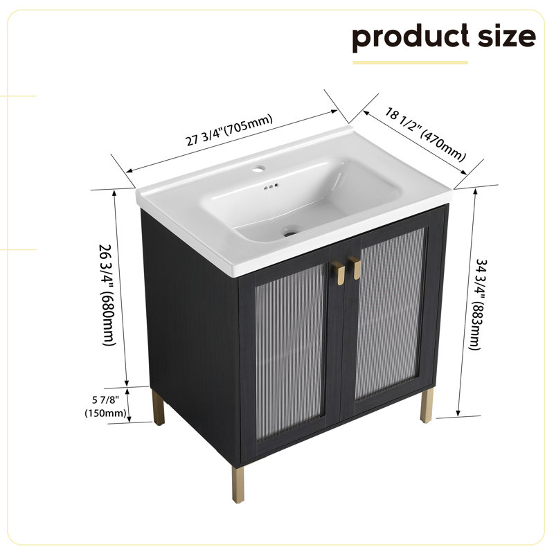 Xaden 28.09 " W Freestanding Standard Free Standing 1 Single Vanity Bathroom Vanity With Ceramic Top