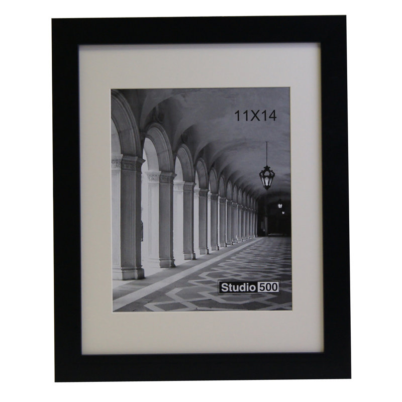 Beveled Picture Frame with Mat, Matte Black
