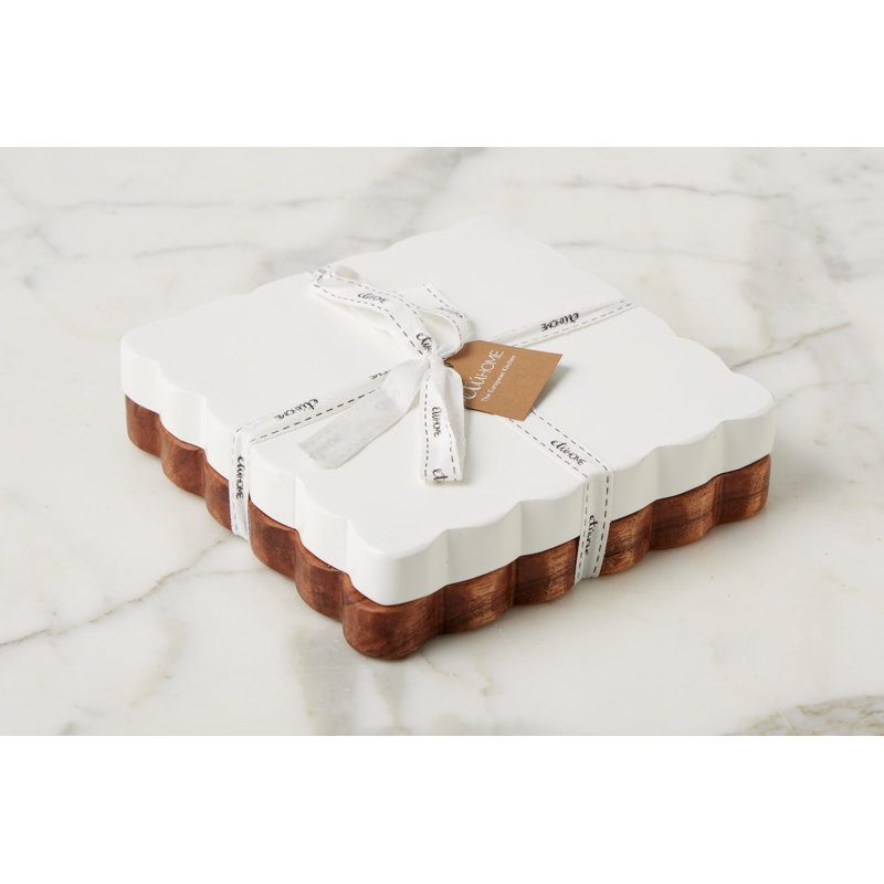 Scalloped Appetizer Cheese Board, White/Natural, Set of 2