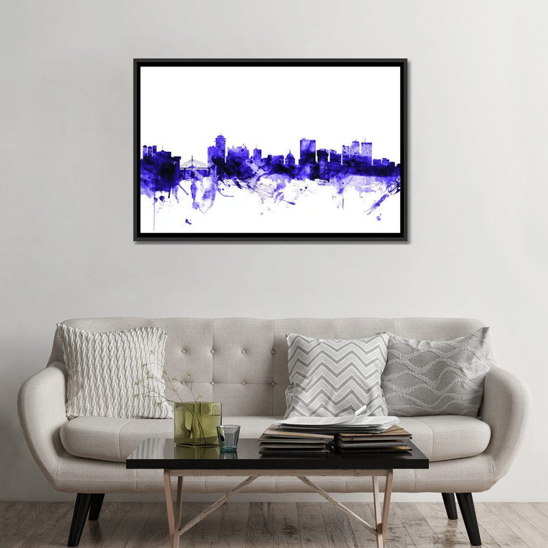 " Winnipeg, Canada Skyline " by Michael Tompsett, 18" H x 26" W x 1.5" D, Black Floater Framed Canvas, No Mat