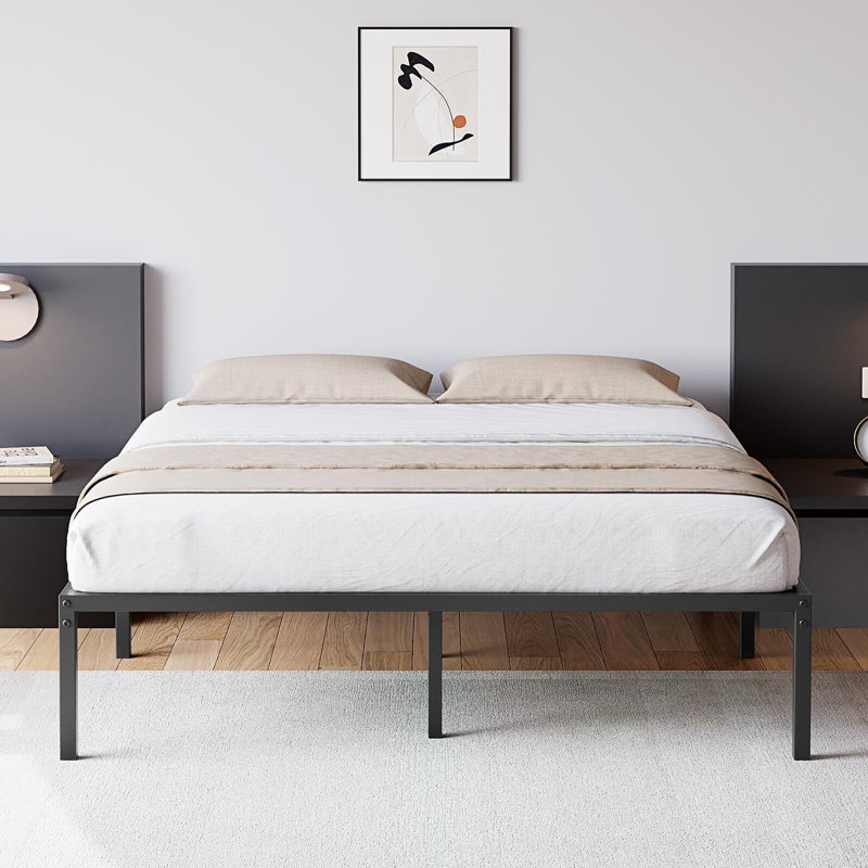 Cadre de lit en métal, aucun sommier requis, cadre de lit plateforme robuste pour la chambre à coucher, assemblage facile, silencieux, noir