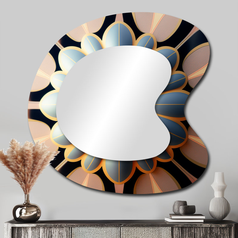 Abstract Art Noveau Flower II - Landscape Metal Art Decor - Traditional Irregular Wall Mirror, 27" x 27"