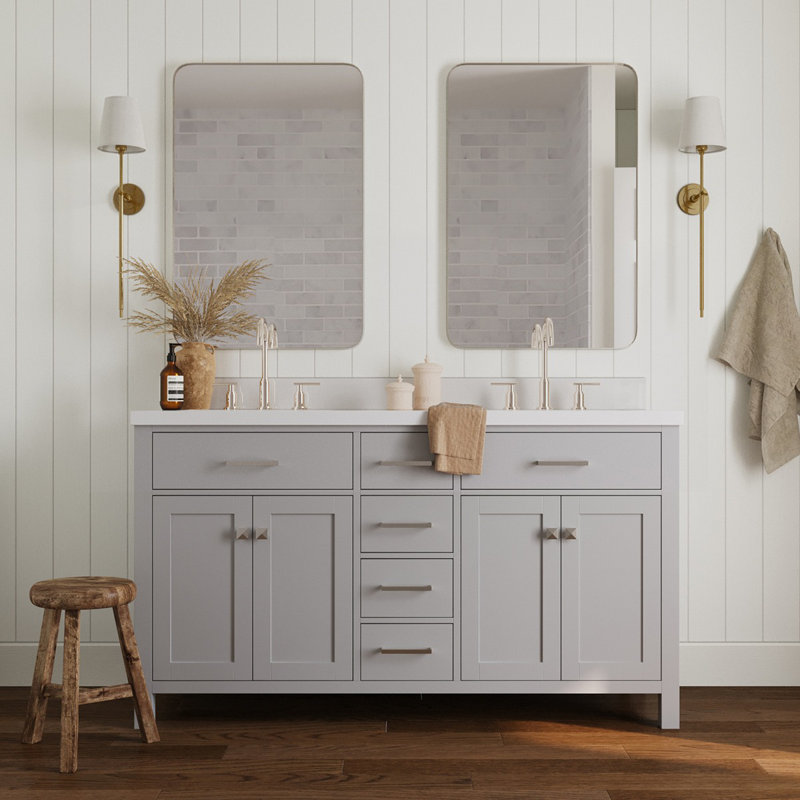 Ensemble de meuble-lavabo double 61 po Abbate, gris