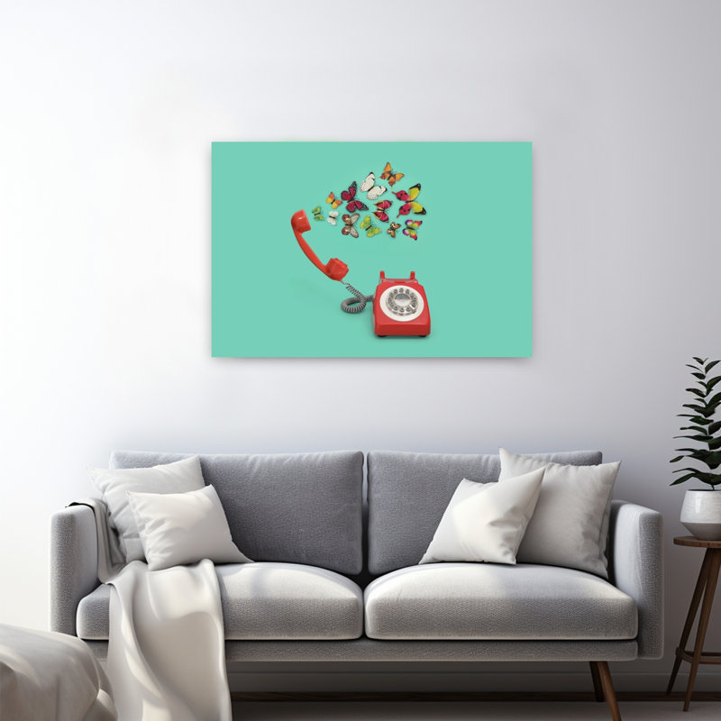 Papillon rouge, papillons rétro, art mural rétro, 32" H x 48" W