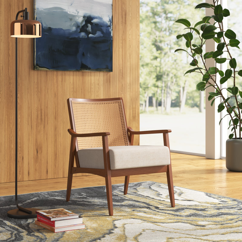 Shonda Cane and Solid Wood Accent Chair, Walnut