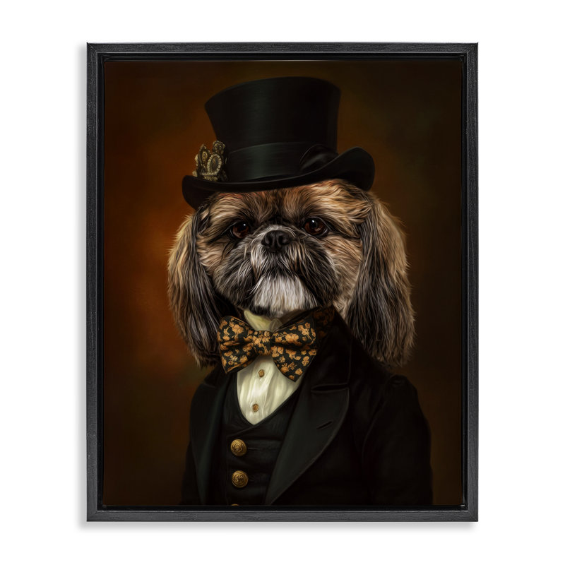 Cadre flottant Aristocratic Pup Portrait, design par Kelley Parker, H 31 po x l 25 po, Noir
