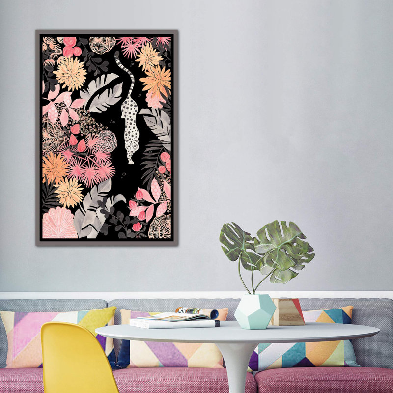 Art de pédoncule leopard, Toile encadrée de bois rustique foncé, H 60 po x l 40po x P 1,5 po
