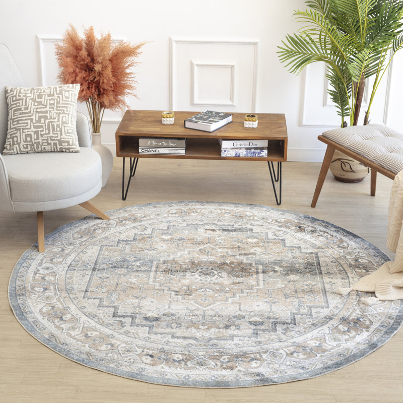 Machine Washable Traditional Boho Navy Blue Area Rug, Round 201cm