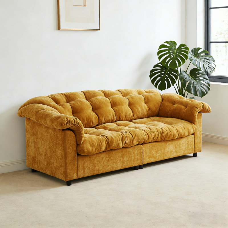 Canapé rembourré en chenille 94,6 po, Jaune