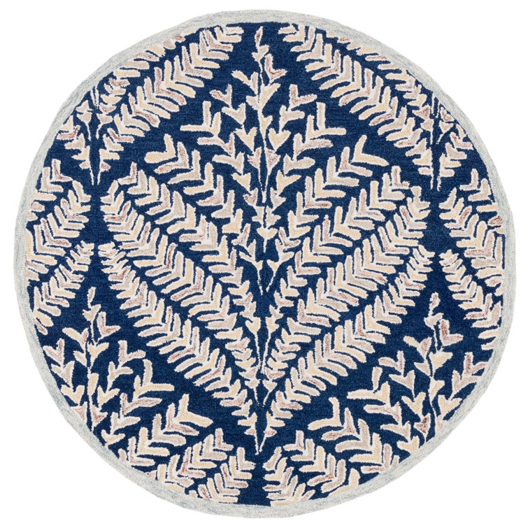Arisdelsy Floral Handmade Tufted Wool Navy/Ivory Area Rug