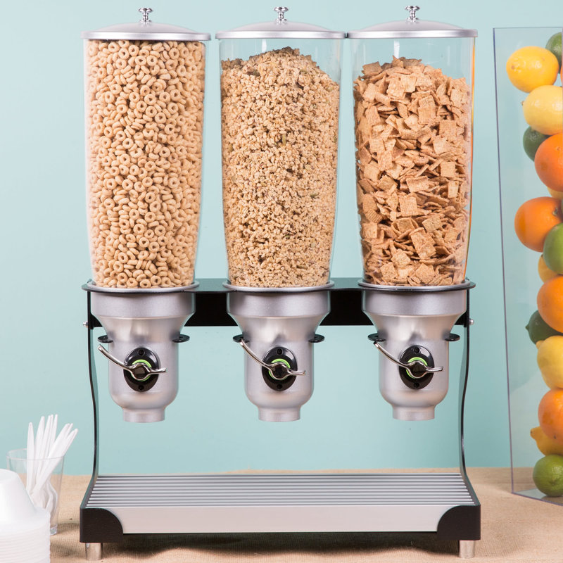 Free Flow 5 Liter Triple Canister Cereal Dispenser, Black