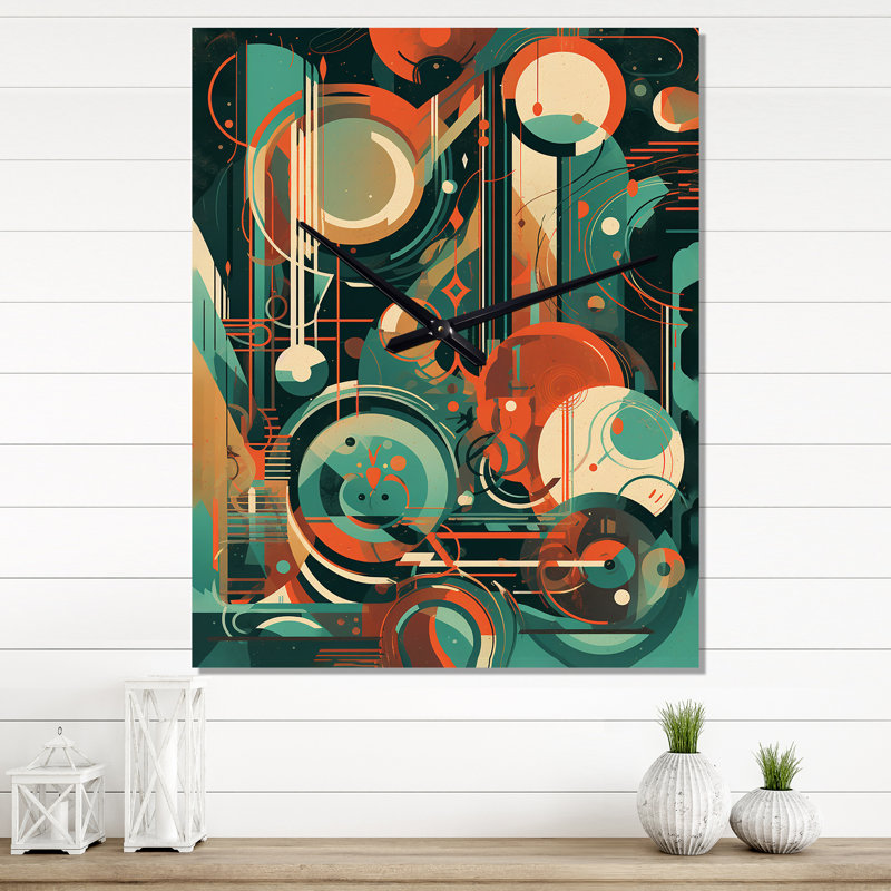 Janitta - Horloge murale Mid-Century abstraite, H 32 po x l 24 po x P 1 po