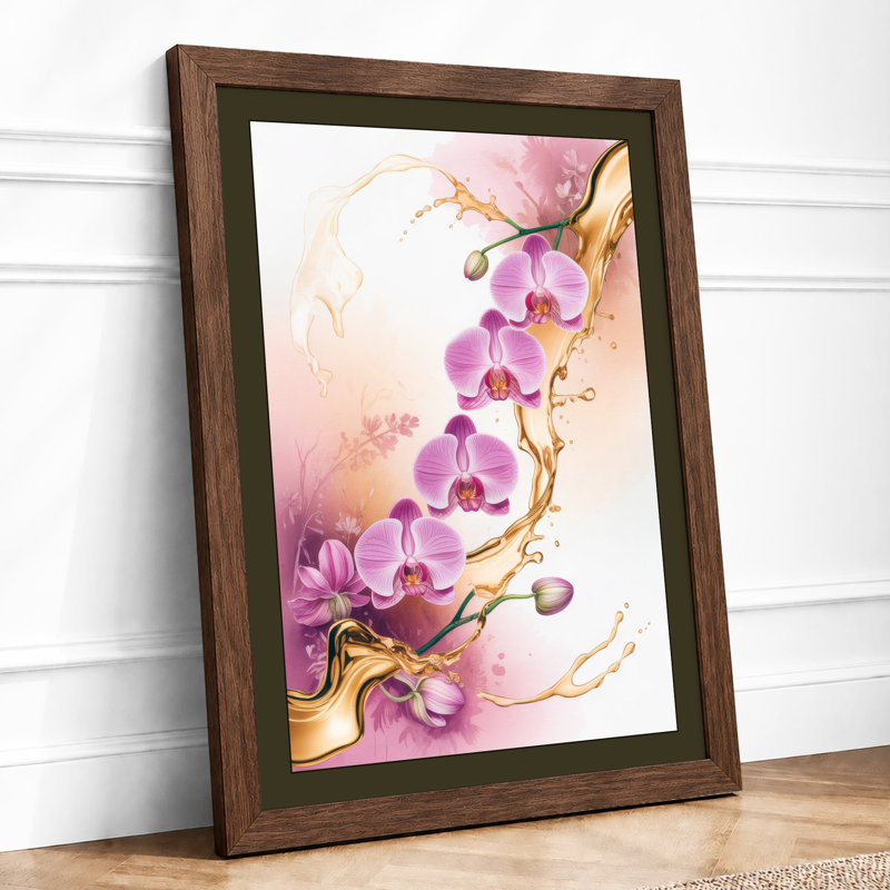 Cascading Orchid Branch Botanical - Framed Print, Walnut, A4 - 29.7 x 21.0 cm