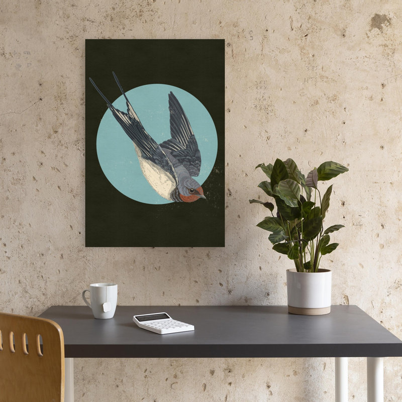 «Swallow In Blue Circle Retro Rustic Vintage Bird Nature Wildlife», reproduction d'art murale, H 18 po x l 12 po