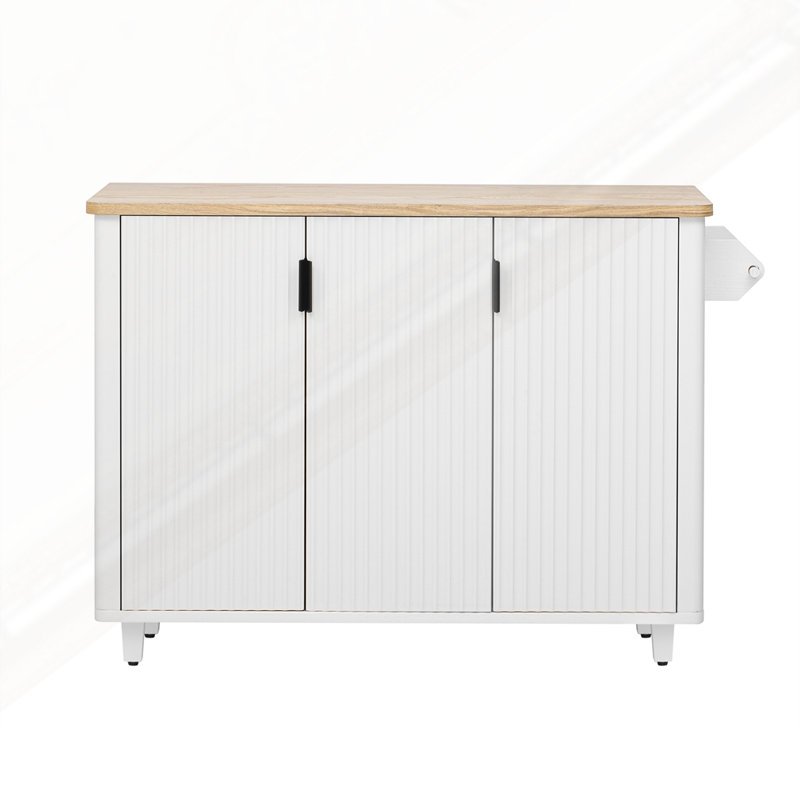 51" Fluted Kitchen Island With Drop Leaf, White