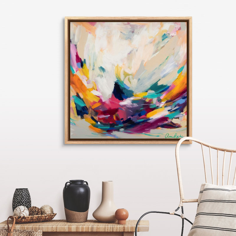 " New Beginnings " by Amira Rahim, Floater Framed Canvas, 37.25" H x 37.25" W, Natural