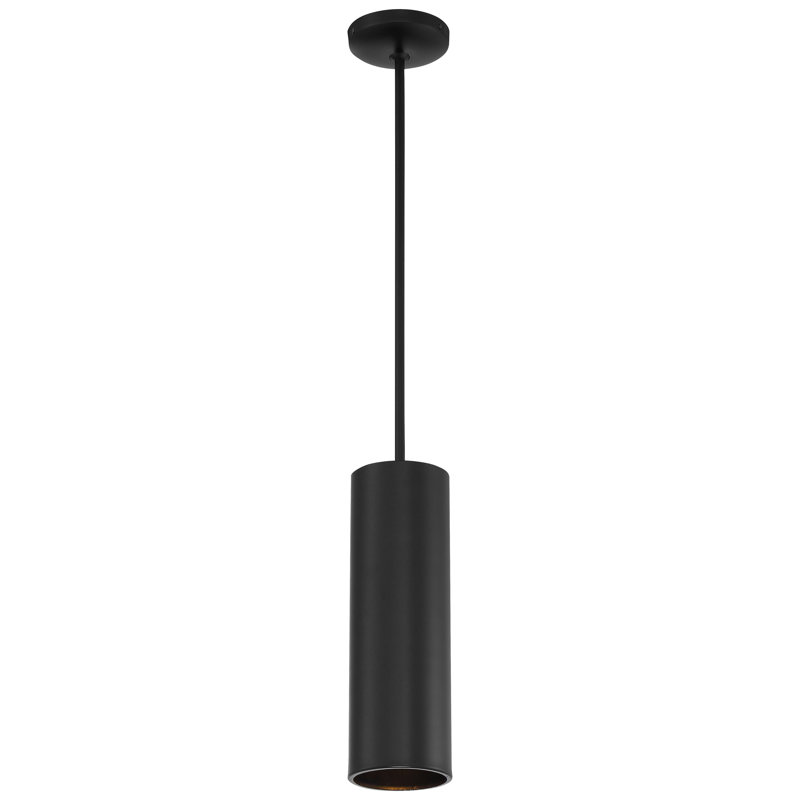 Luminaire suspendu cylindrique simple à 1 lumière Courter, Noir mat, H 14,5 po x l 4,5 po x P 4,5 po, DEL remplaçable