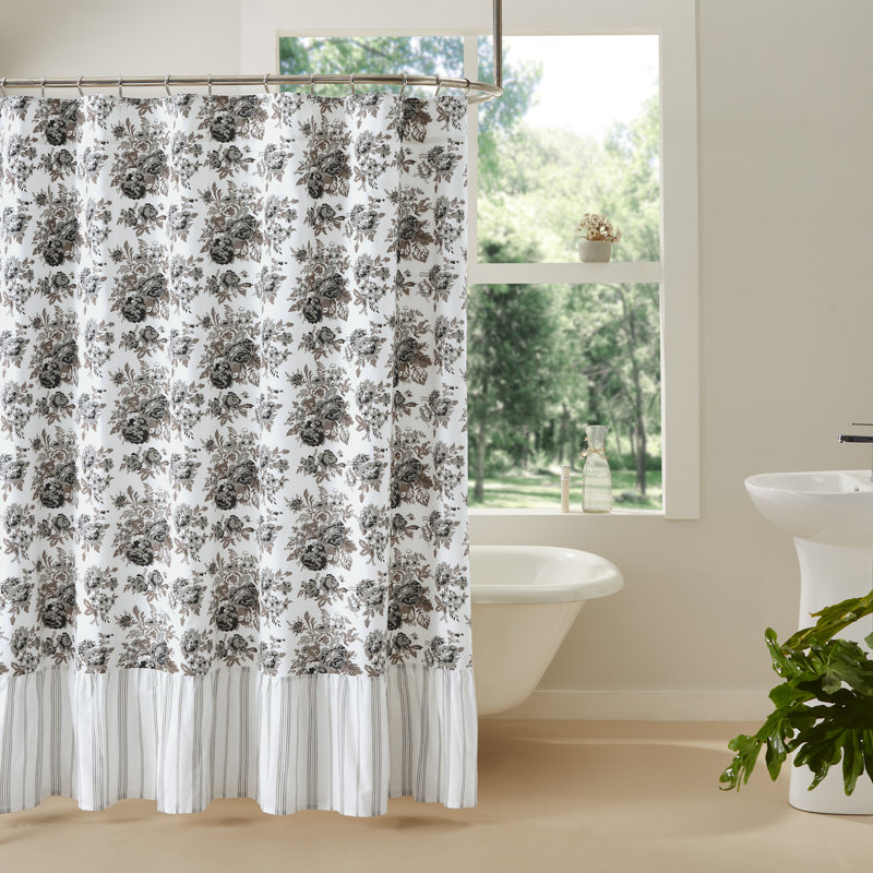 Annie Portabella Brown Floral Ruffled Farmhouse Shower Curtain 72x72