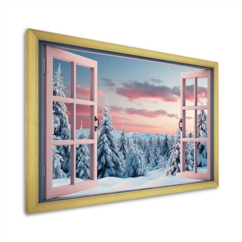 «Forest Winter Window View I - Winter Landscape», art mural, Cadre doré à coins fermés, H 24 po x l 32 po x P 1 po