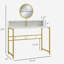 Bureau de maquillage avec miroir Modern, coiffeuse avec rangement ouvert, finition en faux marbre et structure en acier pour la chambre à coucher, blanc et doré