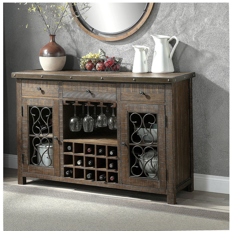 Raphaela Weathered Cherry Finish Server W/Cup Holder & Wine Rack