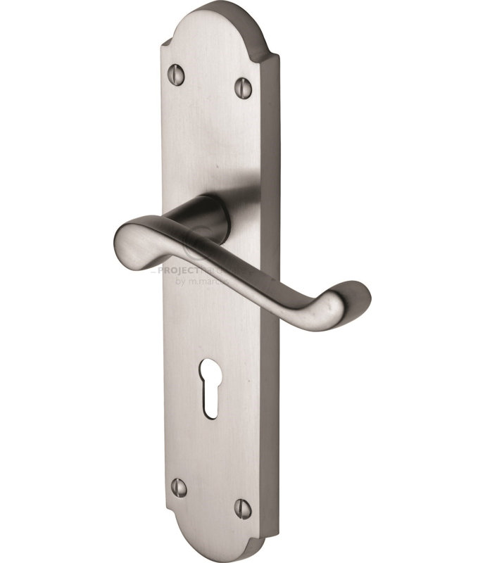 Heritage Brass Project Hardware Door Handle Lever Lock Kensington Design, Satin Chrome