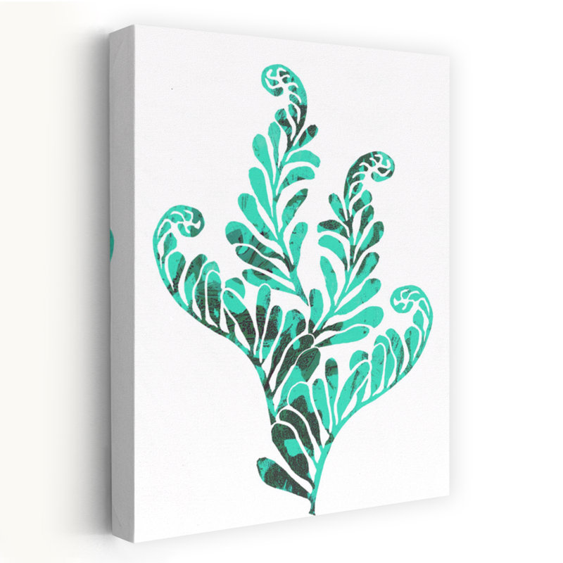 Lush Teal Botanicals, reproduction d'art moderne sur fond de fougère biologique naturelle, océan, 36" H x 24" W