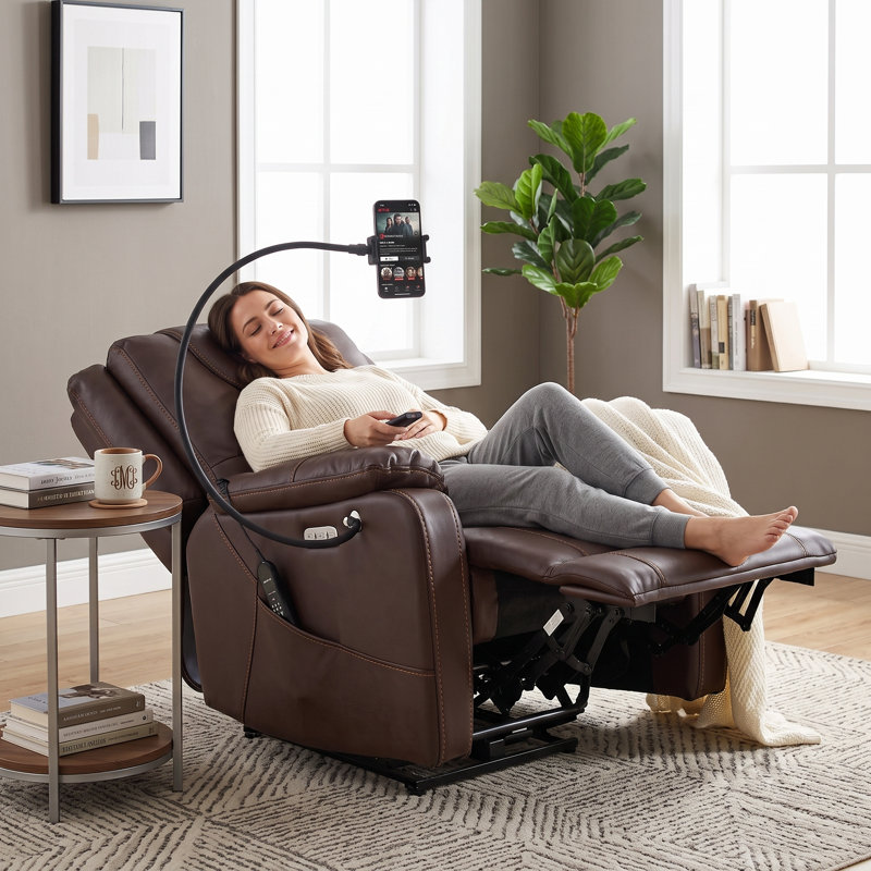 Leather Power Recliner and Recliner, Cuir brun