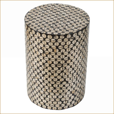 Accent Stool Modern Drum Black/Gold MDF &amp; Capiz 14x14x20 Inches – Living Room/Dining/Entryway | Black+Gold | MDF;Capiz