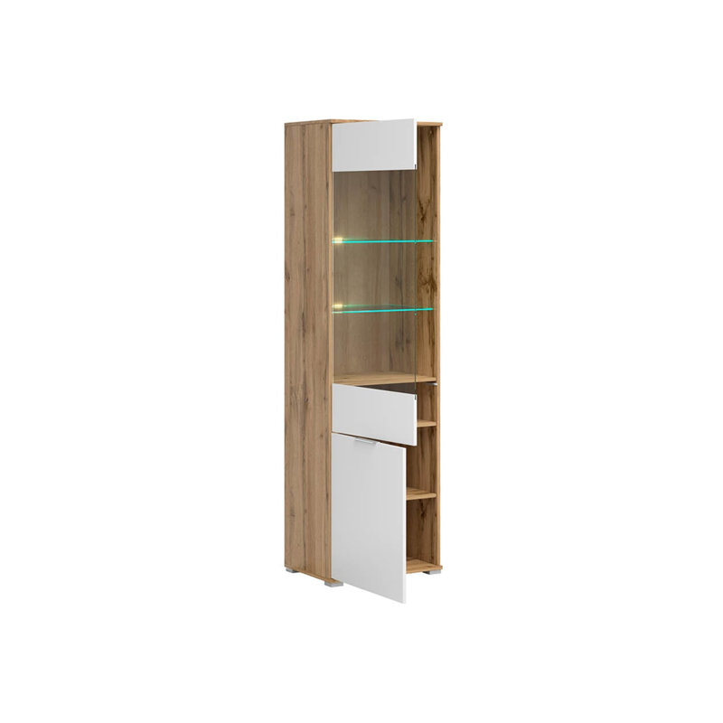 56 cm W Display Cabinet China Cabinet, Oak Riviera/White Gloss