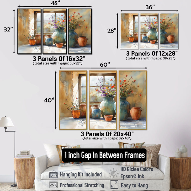 «Farm Pottery Earthy Color Simplicity I», ensemble de reproduction d'art mural Boho Pottery, H 28 po x l 36 po x P 1 po