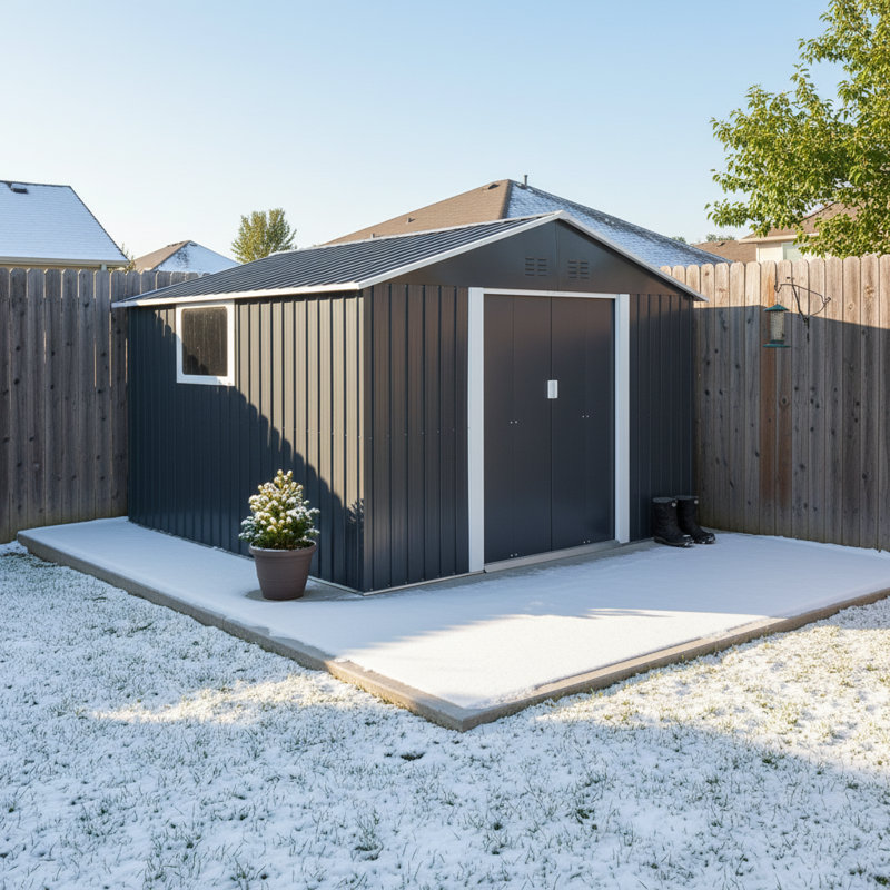 11.2X10.6 Ft Metal Garden Sheds Outdoor Storage Sheds Grey With Window, 134.2" H x 128.2" W x 80.4" D