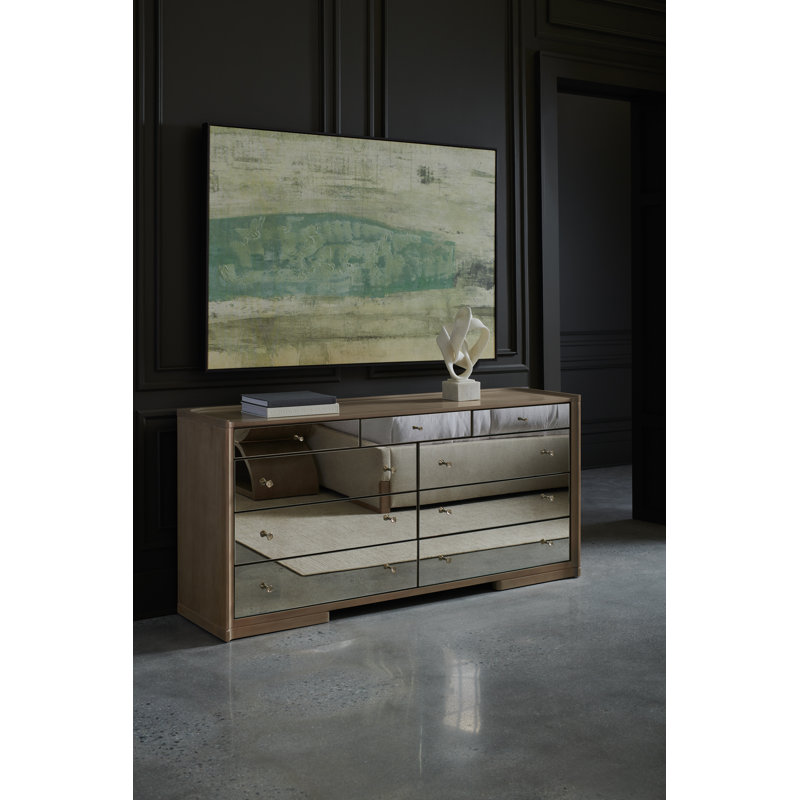 Woodland Gray Mirrored 9-Drawer Dresser with Soft Close