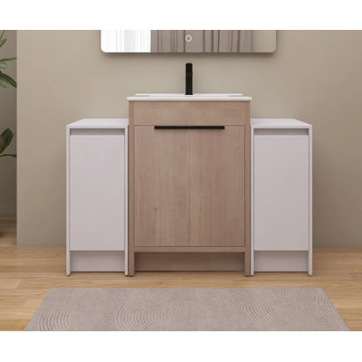 48 Inch Freestanding Bathroom Vanity with Ceramic Sink and 2-Storage Cabinets, Soft Closing Doors