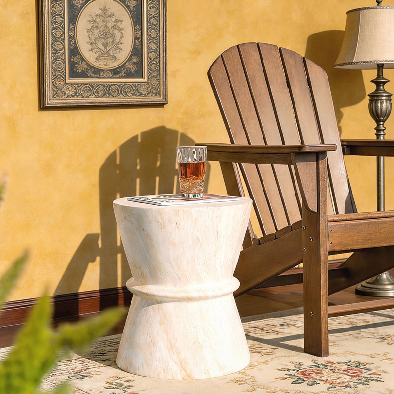 Table de bout artistique de style sablier avec matériau MGO pour la durabilité et la polyvalence, parfaite pour l'intérieur et l'extérieur
