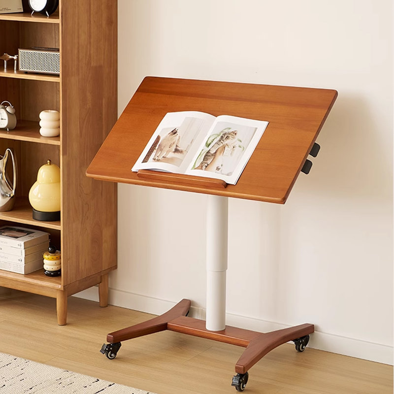 Brown+White Rectangular Solid Wood+Metals End Table, 31.5