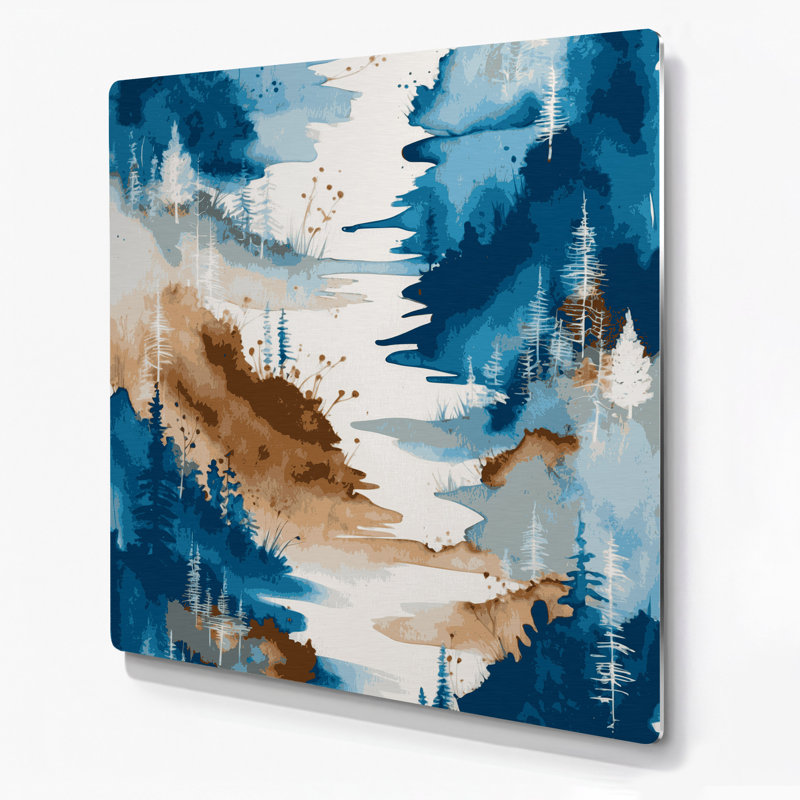 Aquarelle paysage 63, art mural en métal bleu, H 12 po x l 12 po