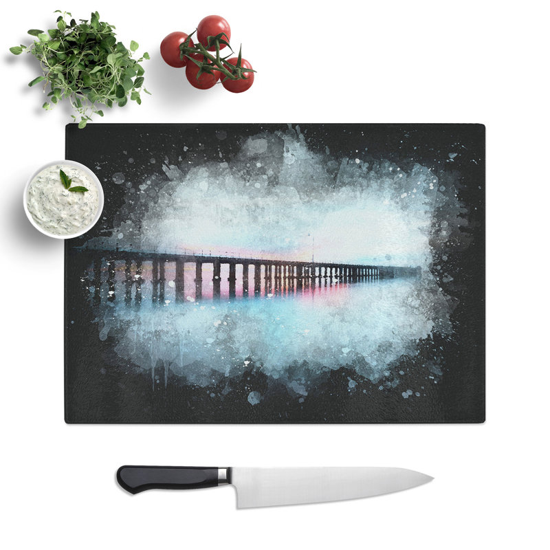 Tempered Glass a Pier at Sunset Paint Splash Chopping Board, 20 cm x 28.5 cm