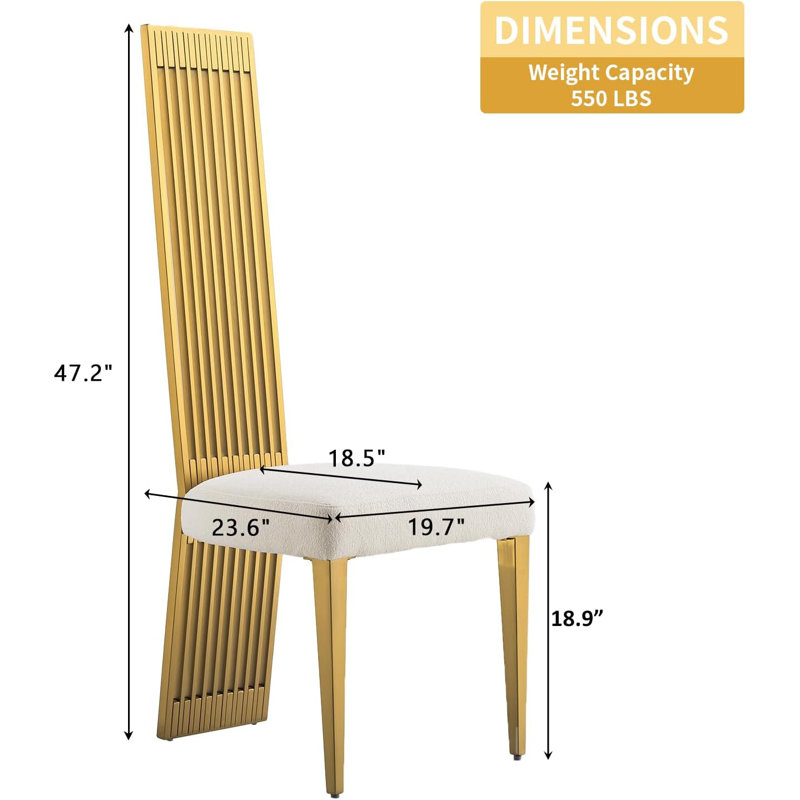 White Dining Chairs With Silver Legs, 6, Gold