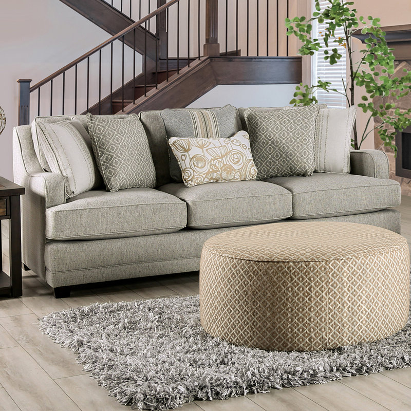 87.4" W Transitional Sofa, Gray/Gold