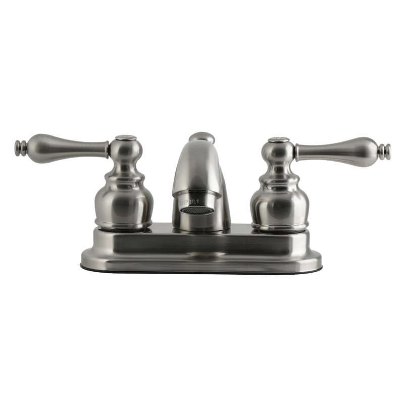 Robinet de salle de bain central à 4 poignées à 3 trous à fixation sur le comptoir en laiton Kingston, Nickel brossé