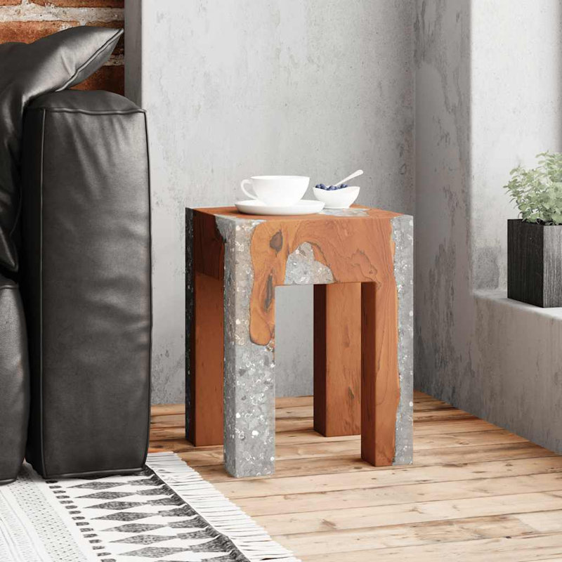 Tabouret décoratif en bois de teck massif multicolore 11,8 x 11,8 x 15,7 po