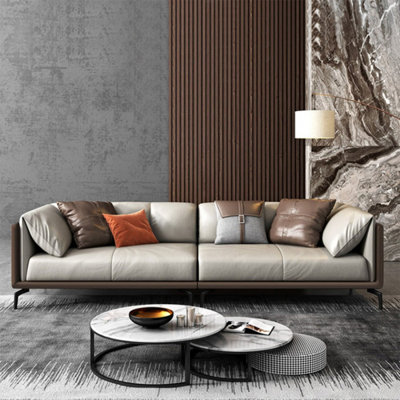 Khaki Genuine Leather Modular Sofa cushion couch